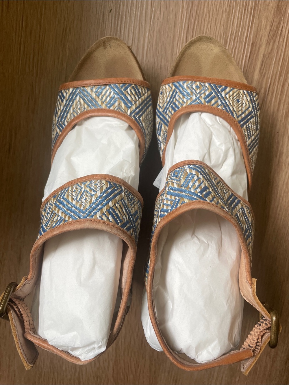 80%20 Women’s Blue Wedge Woven Strappy Sandal
